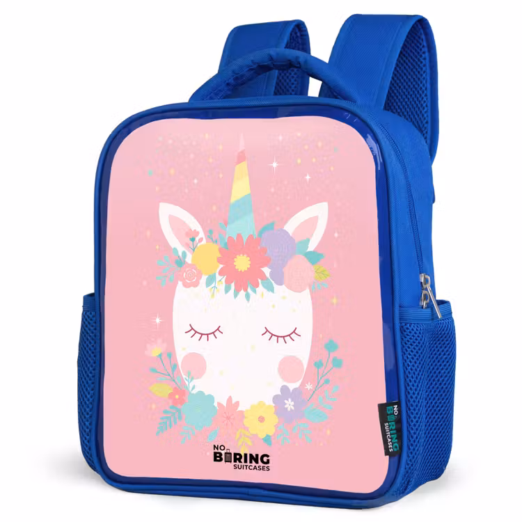 Kids backpack - Blue - Unicorn - Flowers - Pink — 7