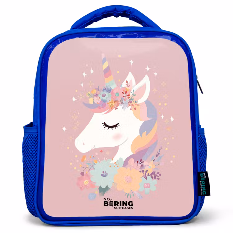 Kids backpack - Blue - Unicorn - Pink - Flowers — 1