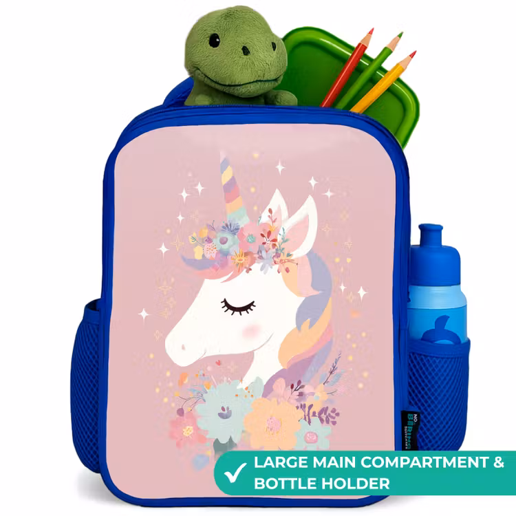 Kids backpack - Blue - Unicorn - Pink - Flowers — 5