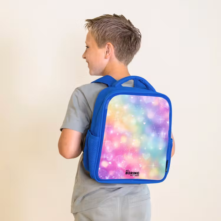 Kids backpack with name - Blue - Light - Rainbow - Hearts — 2