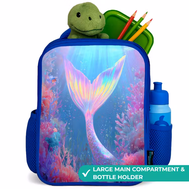 Kids backpack with name - Blue - Mermaid - Coral - Water — 5