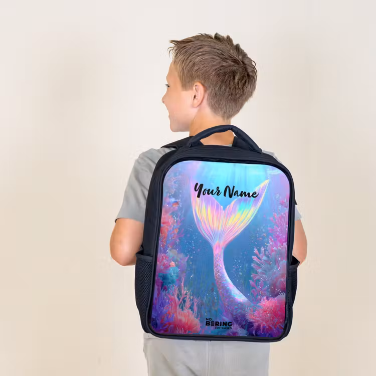 Kids backpack - Black - Mermaid - Coral - Water — 2