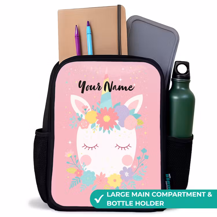 Kids backpack - Black - Unicorn - Flowers - Pink — 10