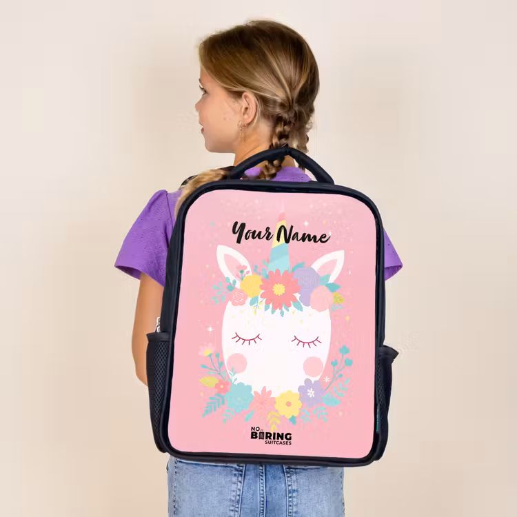 Kids backpack - Black - Unicorn - Flowers - Pink — 4