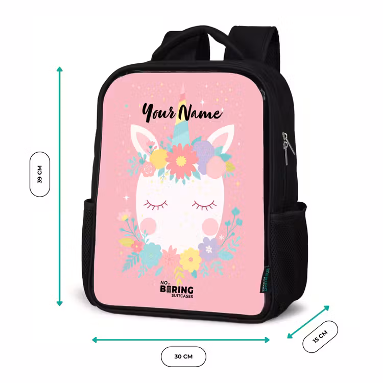 Kids backpack - Black - Unicorn - Flowers - Pink — 8