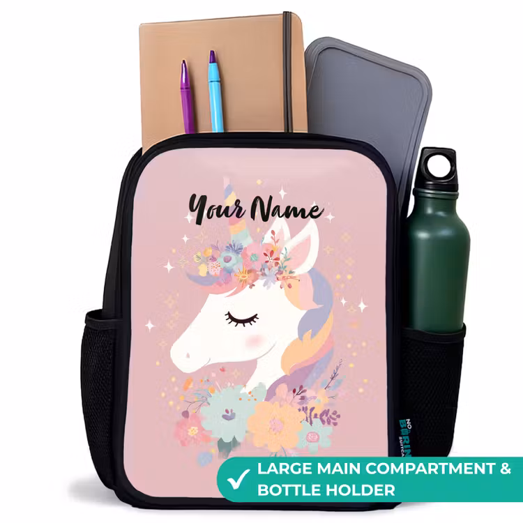 Kids backpack - Black - Unicorn - Pink - Flowers — 10
