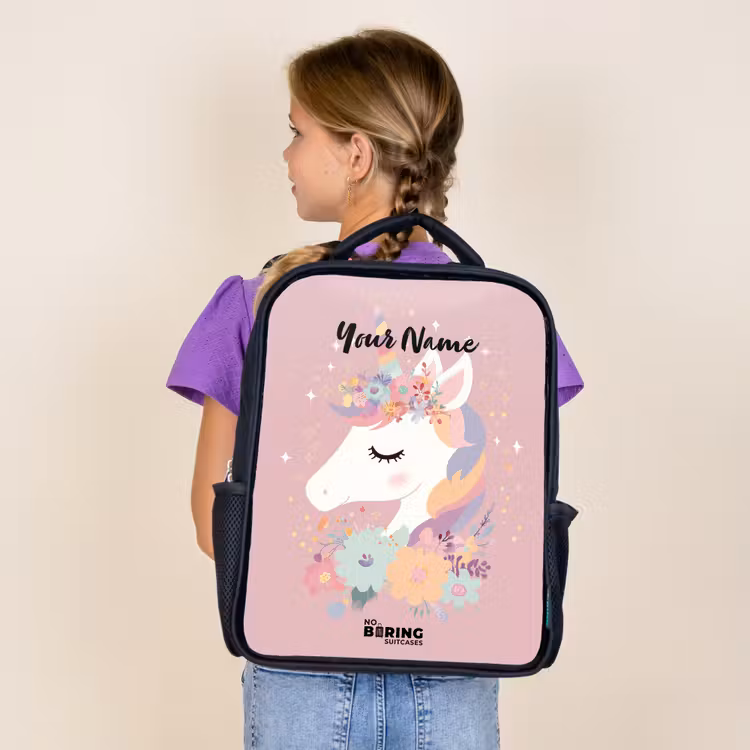 Kids backpack - Black - Unicorn - Pink - Flowers — 4