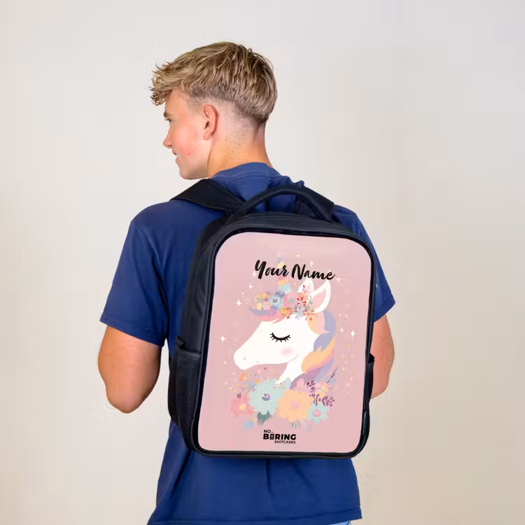 Kids backpack - Black - Unicorn - Pink - Flowers — 5