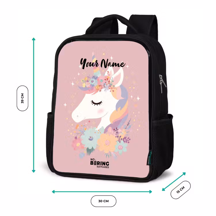 Kids backpack - Black - Unicorn - Pink - Flowers — 8