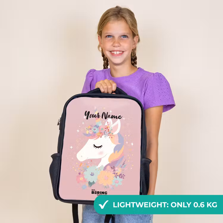 Kids backpack - Black - Unicorn - Pink - Flowers — 9