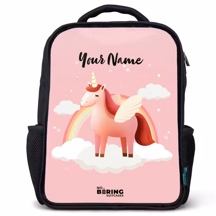 Kids backpack - Black - Unicorn - Wings - Pink - Rainbow — 1