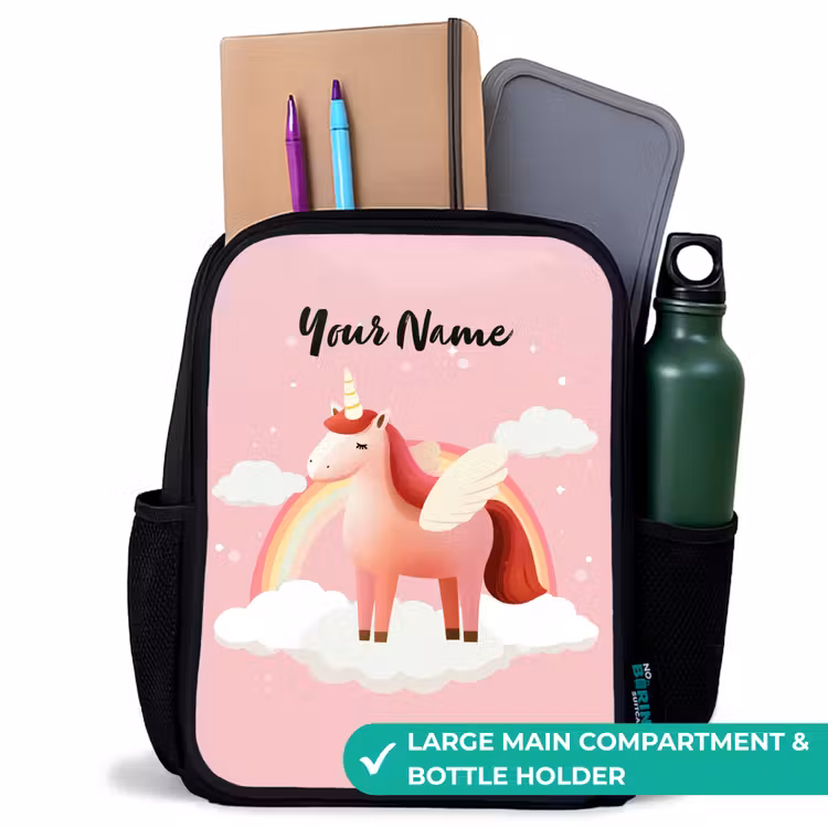 Kids backpack - Black - Unicorn - Wings - Pink - Rainbow — 10