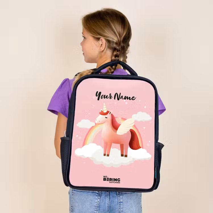 Kids backpack - Black - Unicorn - Wings - Pink - Rainbow — 4