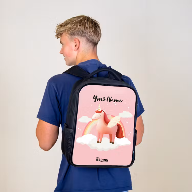 Kids backpack - Black - Unicorn - Wings - Pink - Rainbow — 5