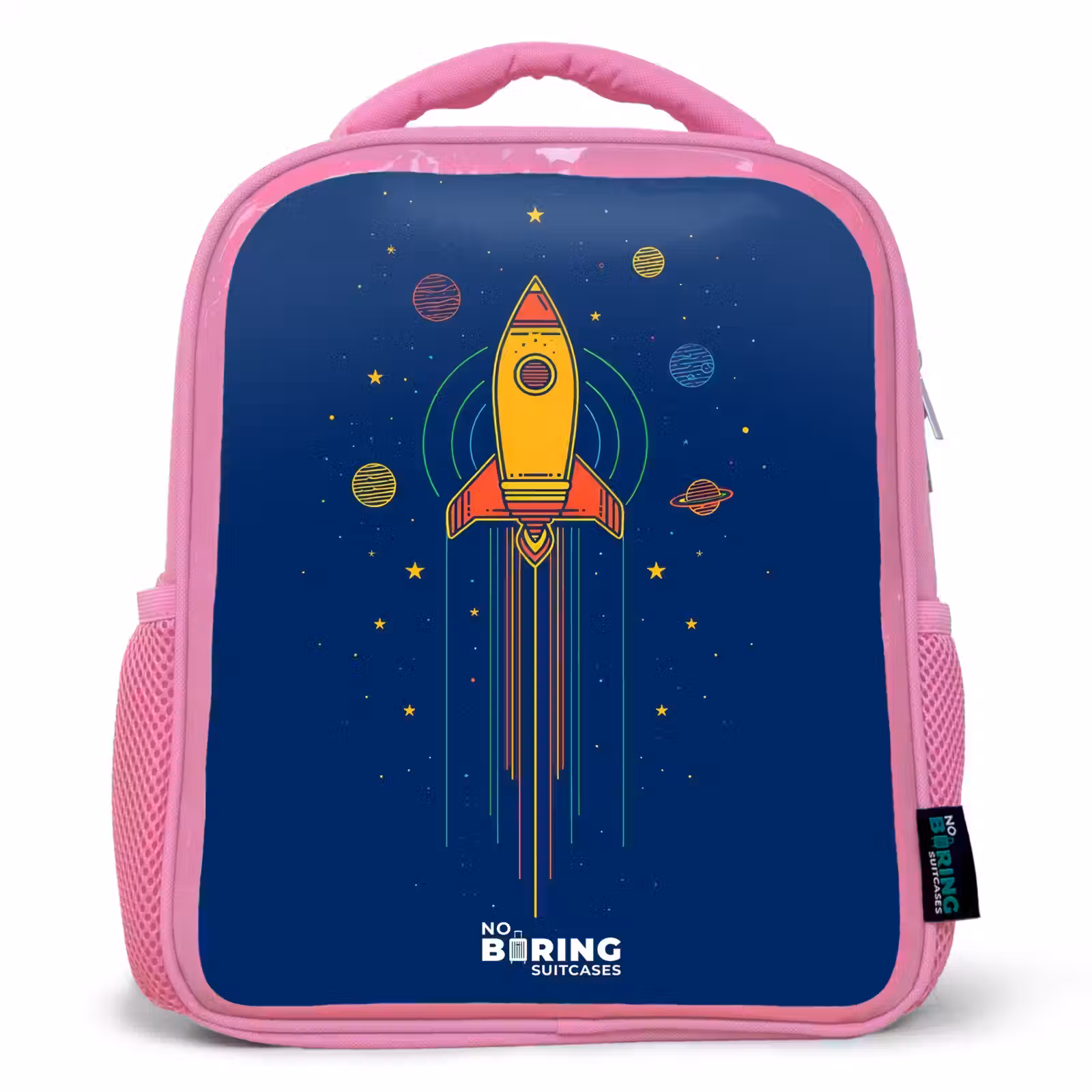 Kids backpack - Pink - Rocket - Planets - Stars — 1
