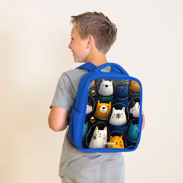 Kids backpack - Blue - Animals - Stars - Planets - Astronaut — 2