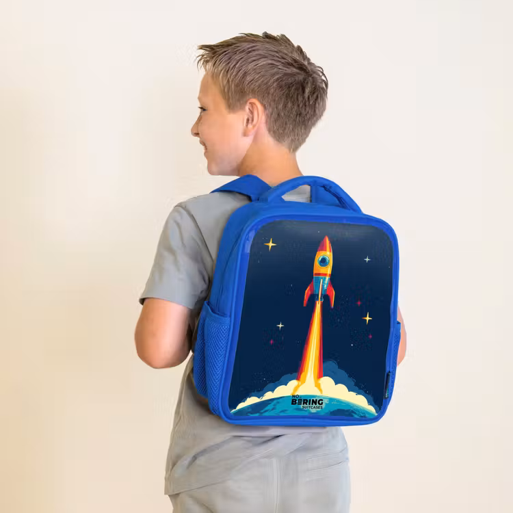 Kids backpack - Blue - Planet - Rocket - Stars - Dark blue — 2