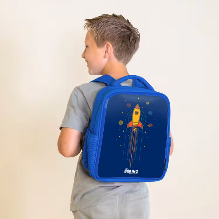 Kids backpack - Blue - Rocket - Planets - Stars — 2