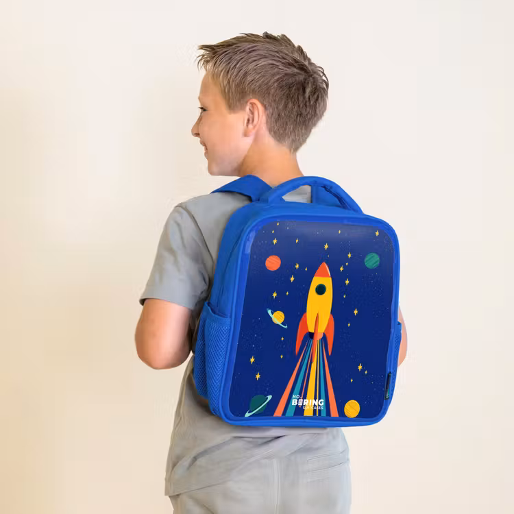 Kids backpack - Blue - Rocket - Stars - Planet - Space — 2