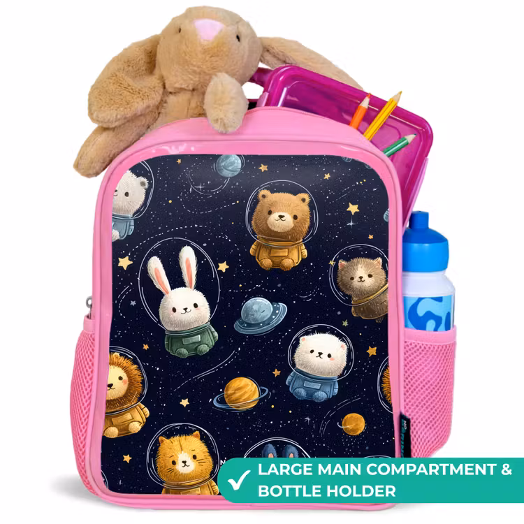 Kids backpack - Pink - Animals - Astronaut - Planets - Stars — 2
