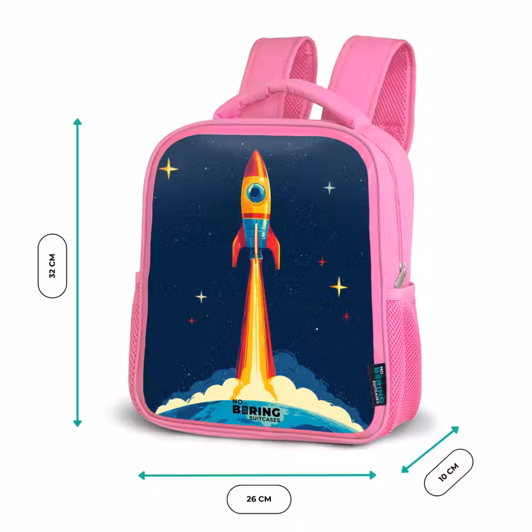 Kids backpack - Pink - Planet - Rocket - Stars - Dark blue — 3