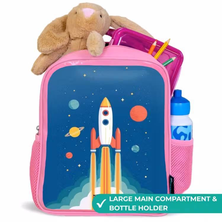 Kids backpack - Pink - Rocket - Planet - Stars - Multicolored — 2