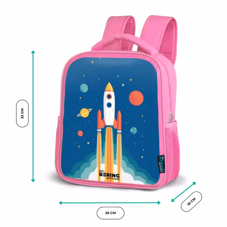 Kids backpack - Pink - Rocket - Planet - Stars - Multicolored — 3