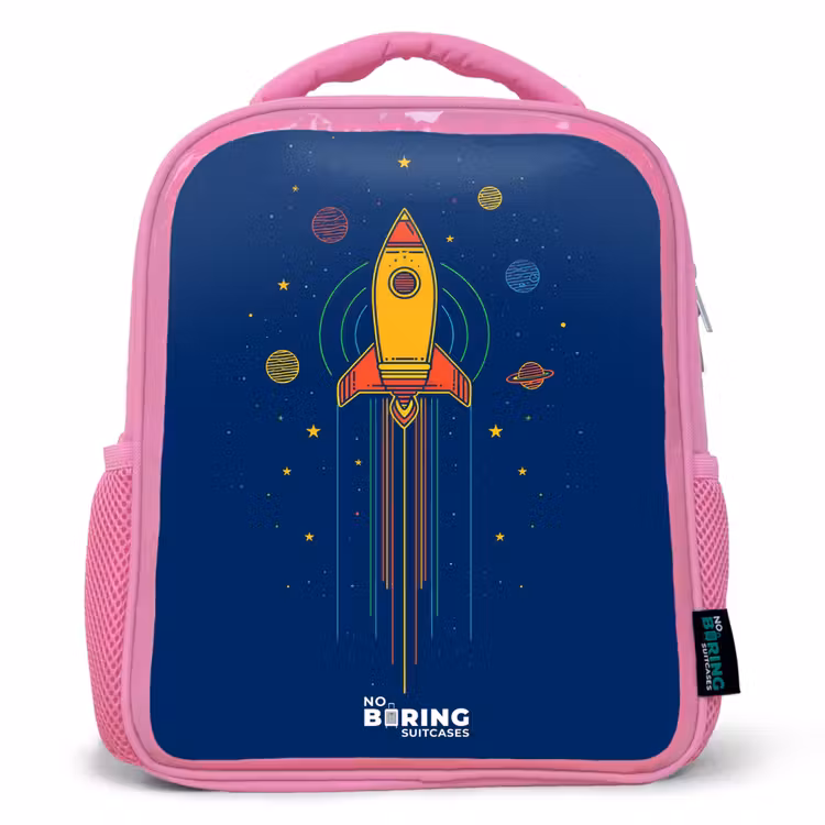 Kids backpack - Pink - Rocket - Planets - Stars — 1