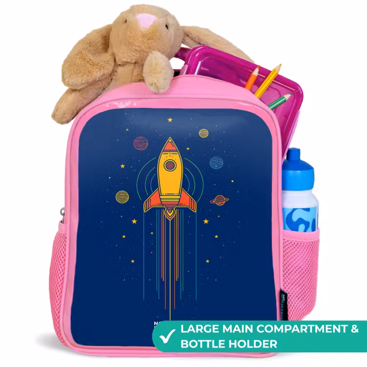 Kids backpack - Pink - Rocket - Planets - Stars — 2
