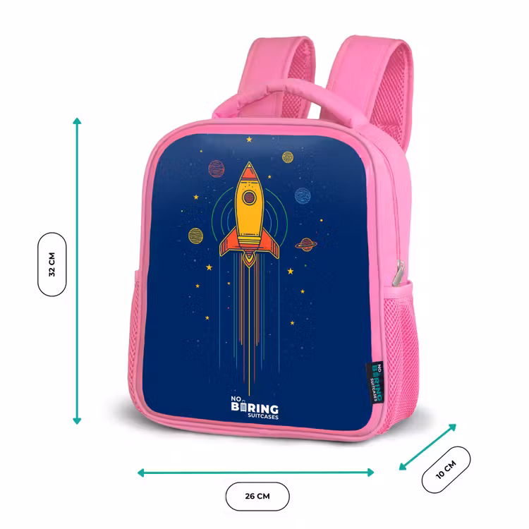 Kids backpack - Pink - Rocket - Planets - Stars — 3