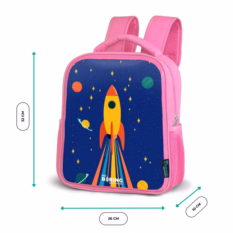Kids backpack - Pink - Rocket - Stars - Planet - Space — 3