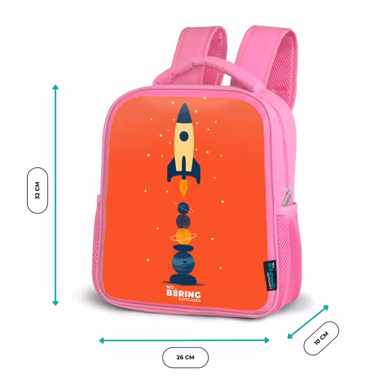 Kids backpack - Pink - Rocket - Stars - Planets — 3