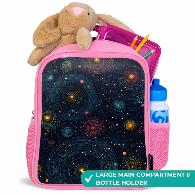 Kids backpack - Pink - Stars - Planets - Colorful — 2