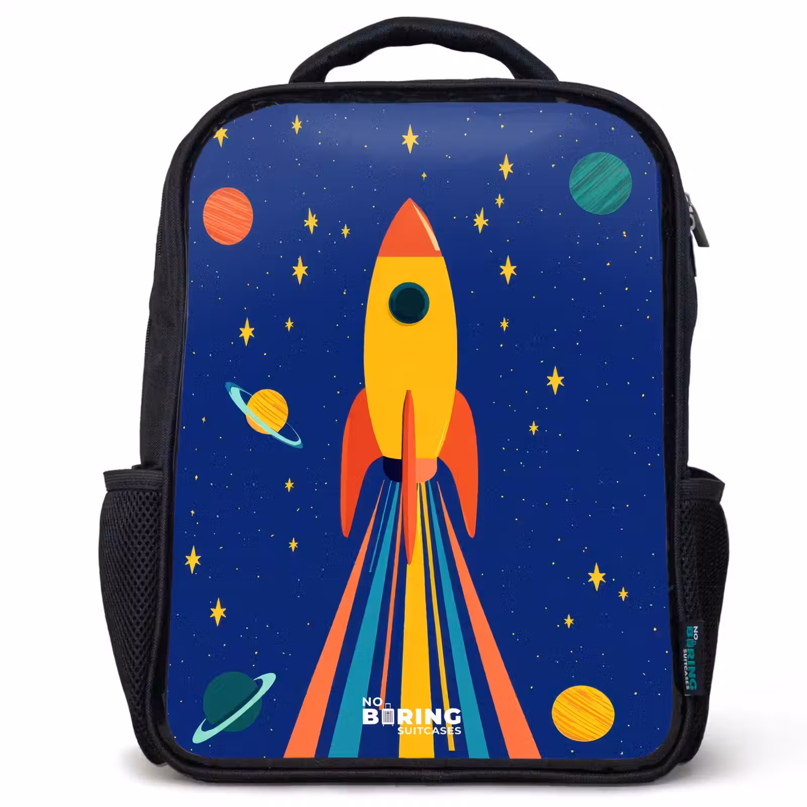 Kids backpack - Black - Rocket - Stars - Planet - Space — 1