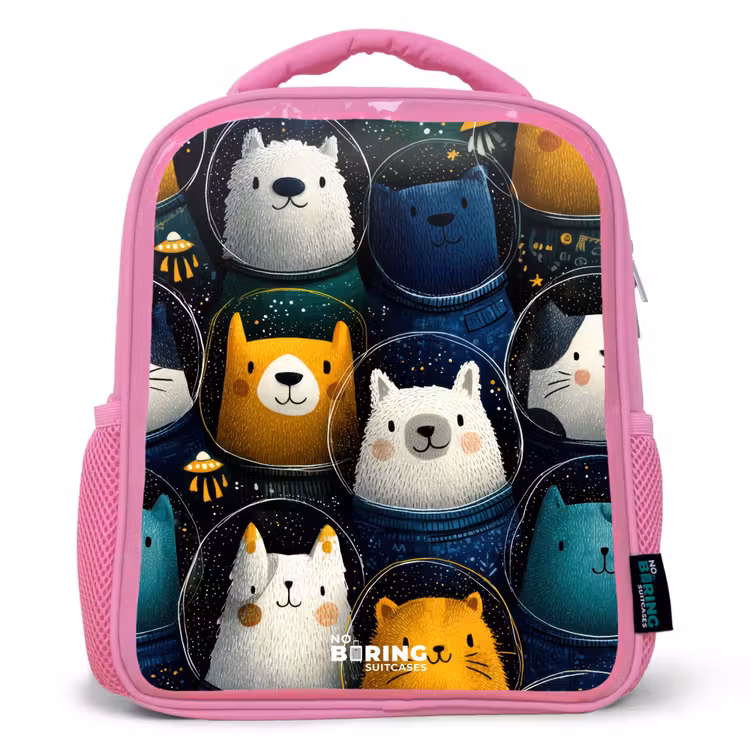 Kids backpack - Pink - Animals - Stars - Planets - Astronaut — 1
