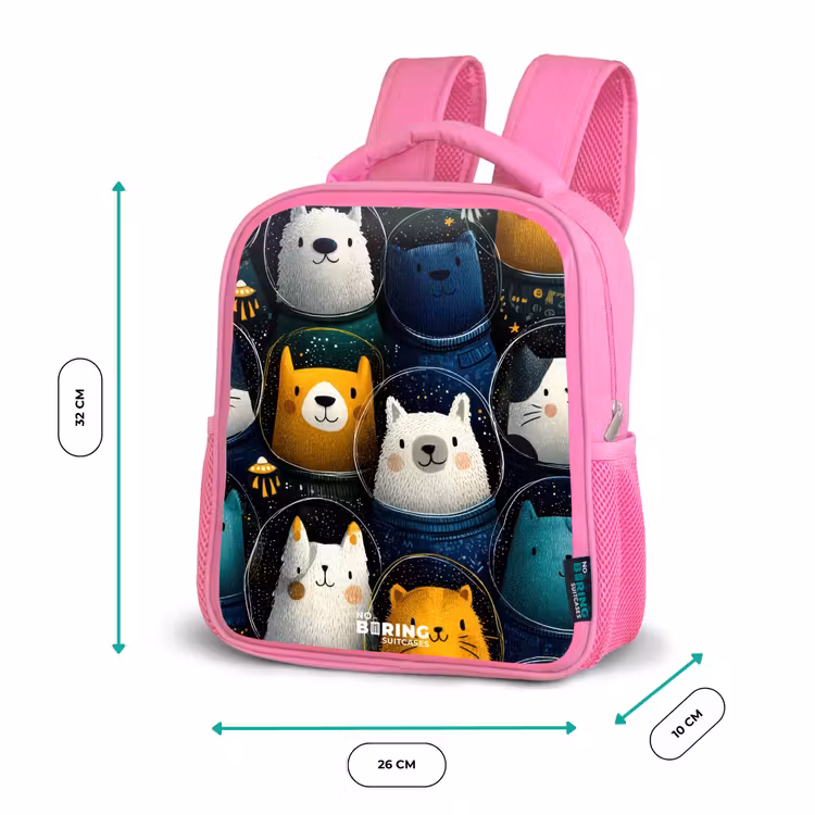 Kids backpack - Pink - Animals - Stars - Planets - Astronaut — 3
