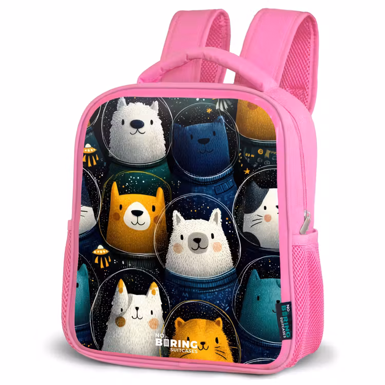 Kids backpack - Pink - Animals - Stars - Planets - Astronaut — 4