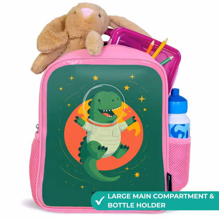 Kids backpack - Pink - Dino - Planet - Stars - Green — 2