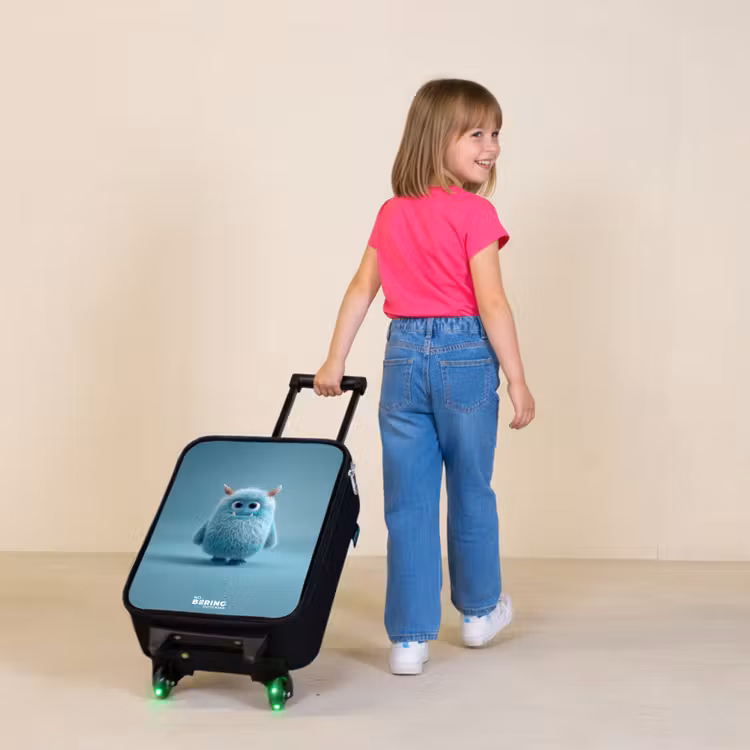 Children's suitcase - Blue fluffy monster with horns — 2
