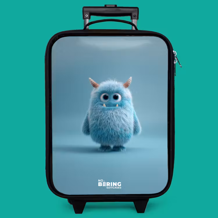 Children's suitcase - Blue fluffy monster with horns — 4