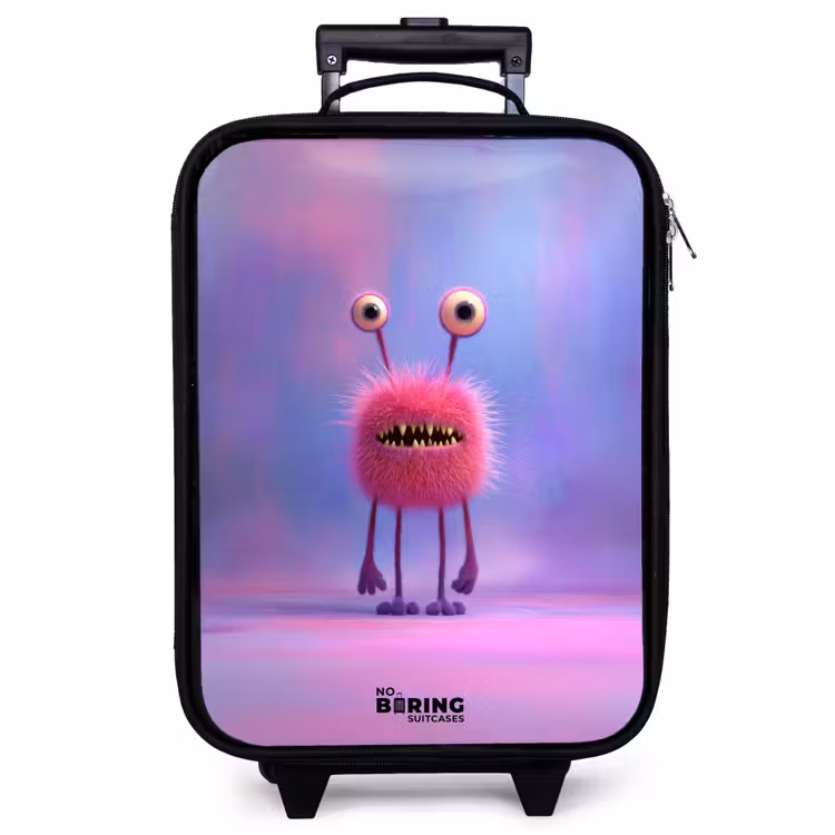 Children's suitcase - Pink furry monster with big eyes — 1
