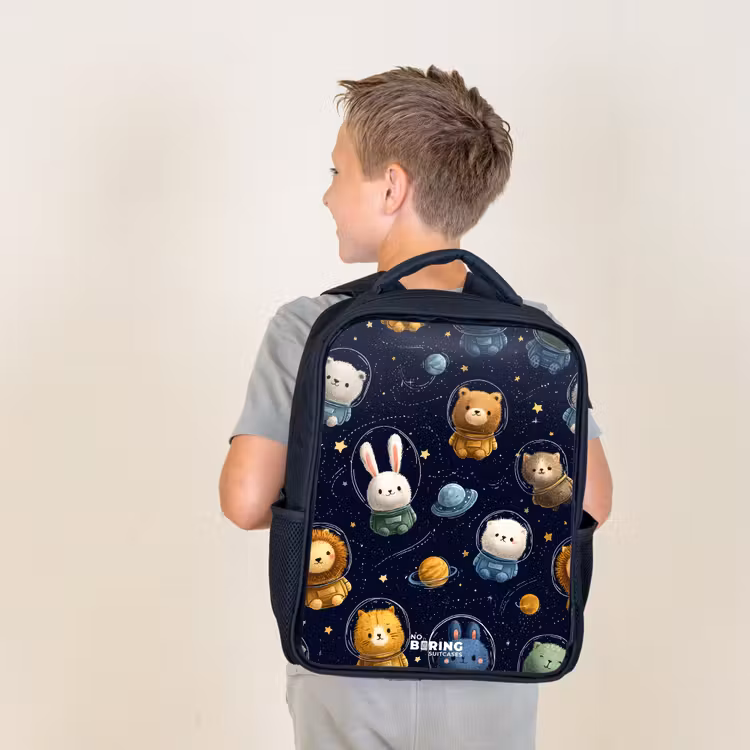 Kids backpack - Black - Animals - Astronaut - Planets - Stars — 2
