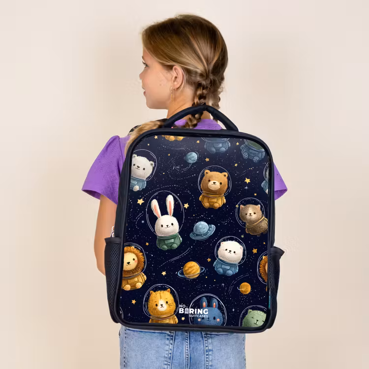 Kids backpack - Black - Animals - Astronaut - Planets - Stars — 4