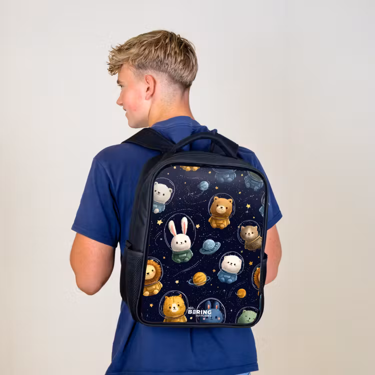 Kids backpack - Black - Animals - Astronaut - Planets - Stars — 5