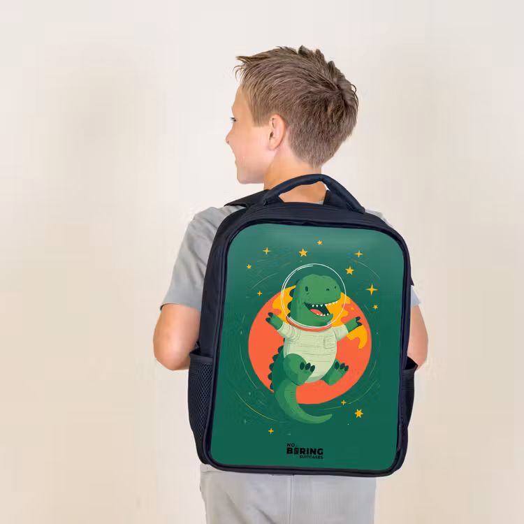 Kids backpack - Black - Dino - Planet - Stars - Green — 2