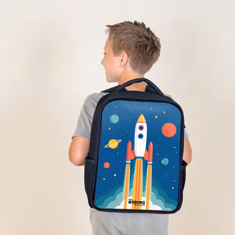 Kids backpack - Black - Rocket - Planet - Stars - Multicolored — 2