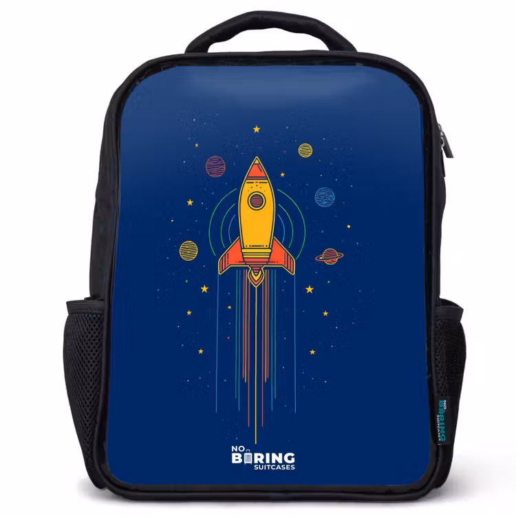 Kids backpack - Black - Rocket - Planets - Stars — 1
