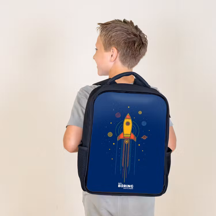 Kids backpack - Black - Rocket - Planets - Stars — 2