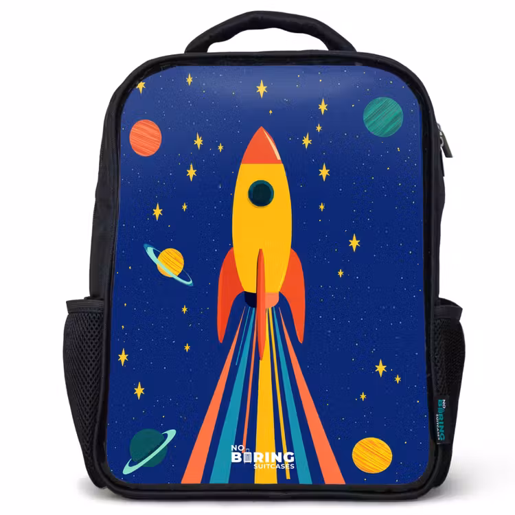 Kids backpack - Black - Rocket - Stars - Planet - Space — 1