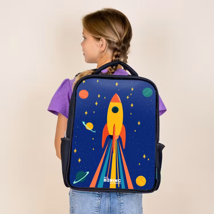 Kids backpack - Black - Rocket - Stars - Planet - Space — 4